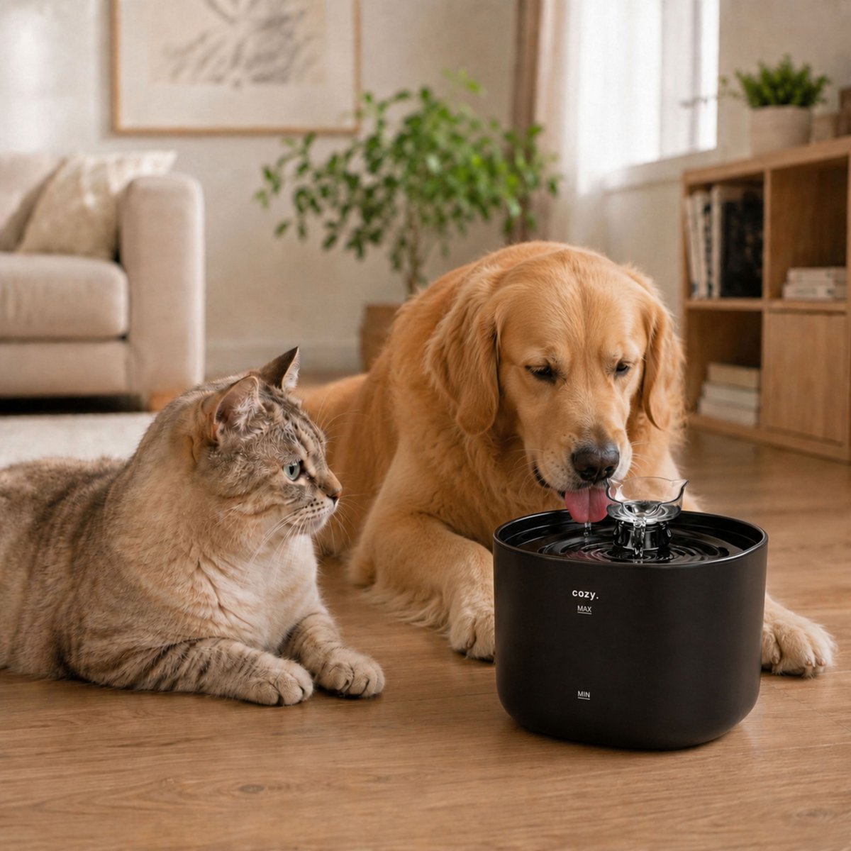 cozy.® Drinkfontein Kat Pro Plus 2026 - Waterfontein Kat 2.2L - Kattenfontein - Waterbak Kat - Waterdispenser Kat - Muisstil & Automatisch - Compact & Inclusief Filter - Zwart - Anti knoei Drinkbak thumbnail 8