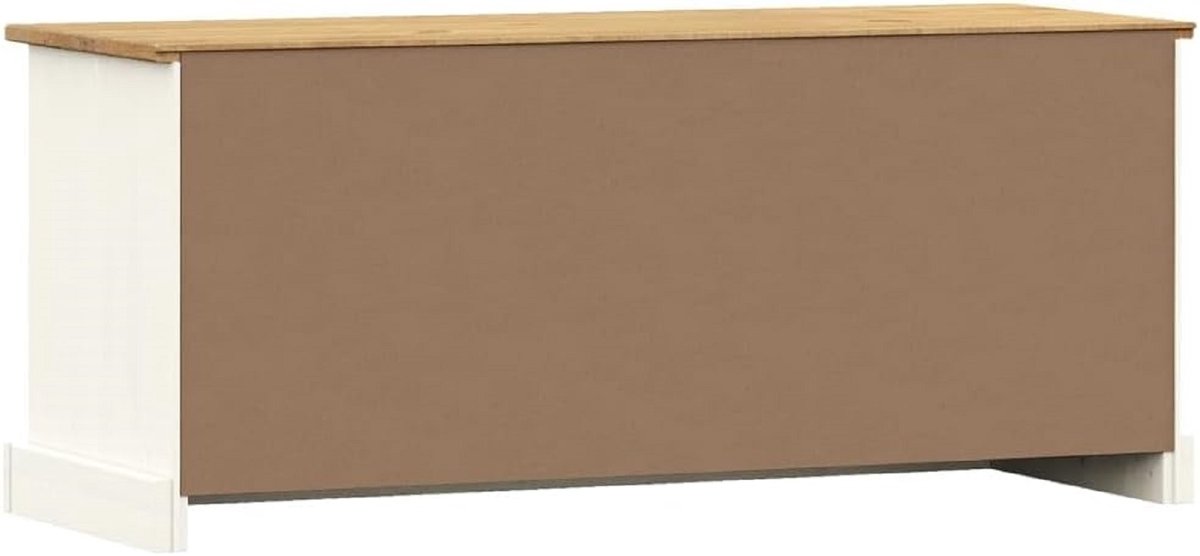 Schoenenkast met zitbank – Schoenenbank met 4 vakken & 2 deuren – House&Garden Massief Grenen Schoenenrek Halmeubel – 106 x 35 x 45 cm – Wit – Metalen Knoppen – Ruime Schoenenopslag voor Gang & Entree