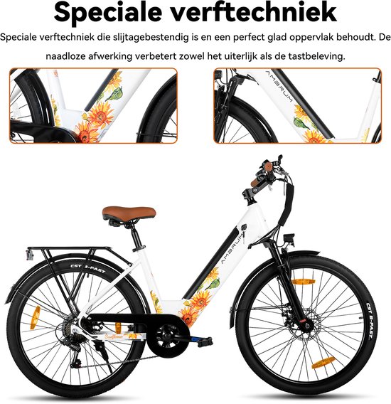 HILAND Starry elektrische stadsfiets - 26 inch - 250W motor - 50km actieradius - 36V 7.8Ah accu - Shimano 7-versnellingen - Unisex - Wit — afbeelding 4