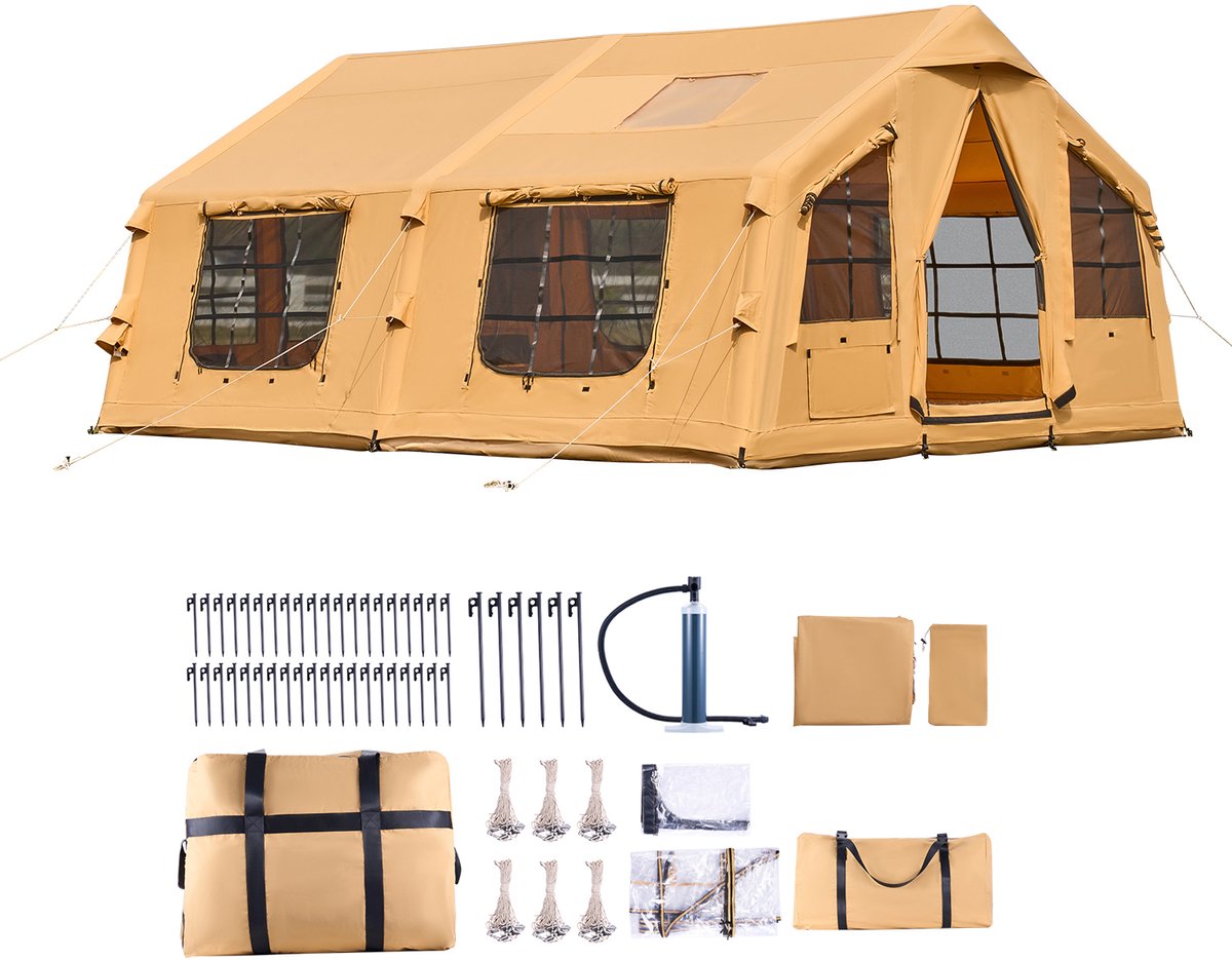Opblaasbare Tent voor Kamperen 8-12 Personen Glamping Tent 4.8x3.6x2.2m