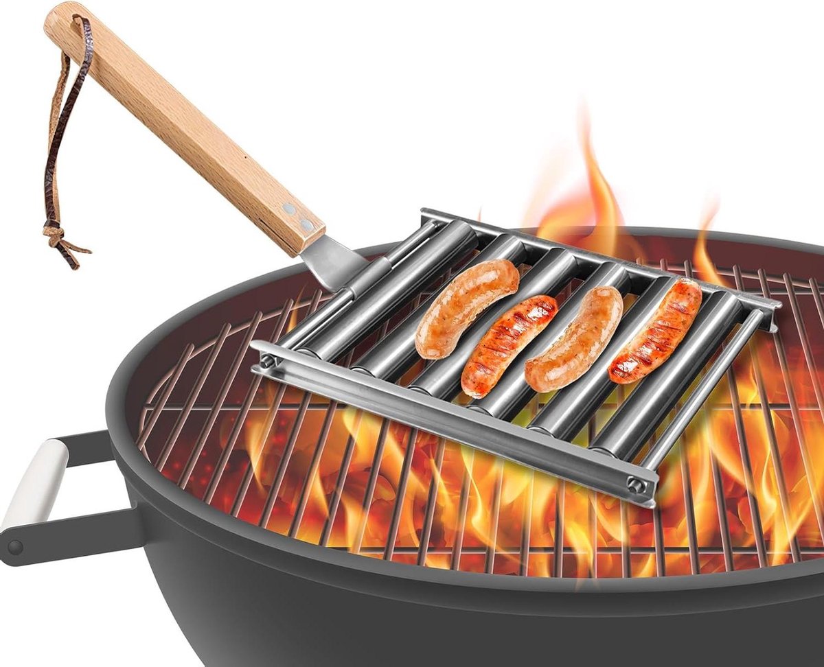 Worst Grillroller - Grill Rek - Buiten Koken - Afneembare Handgreep - 20 x 15 cm - Zilver