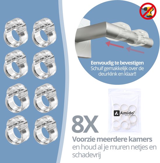 8x transparante ringen voor deurklinken, om muren te beschermen. Makkelijk te bevestigen.