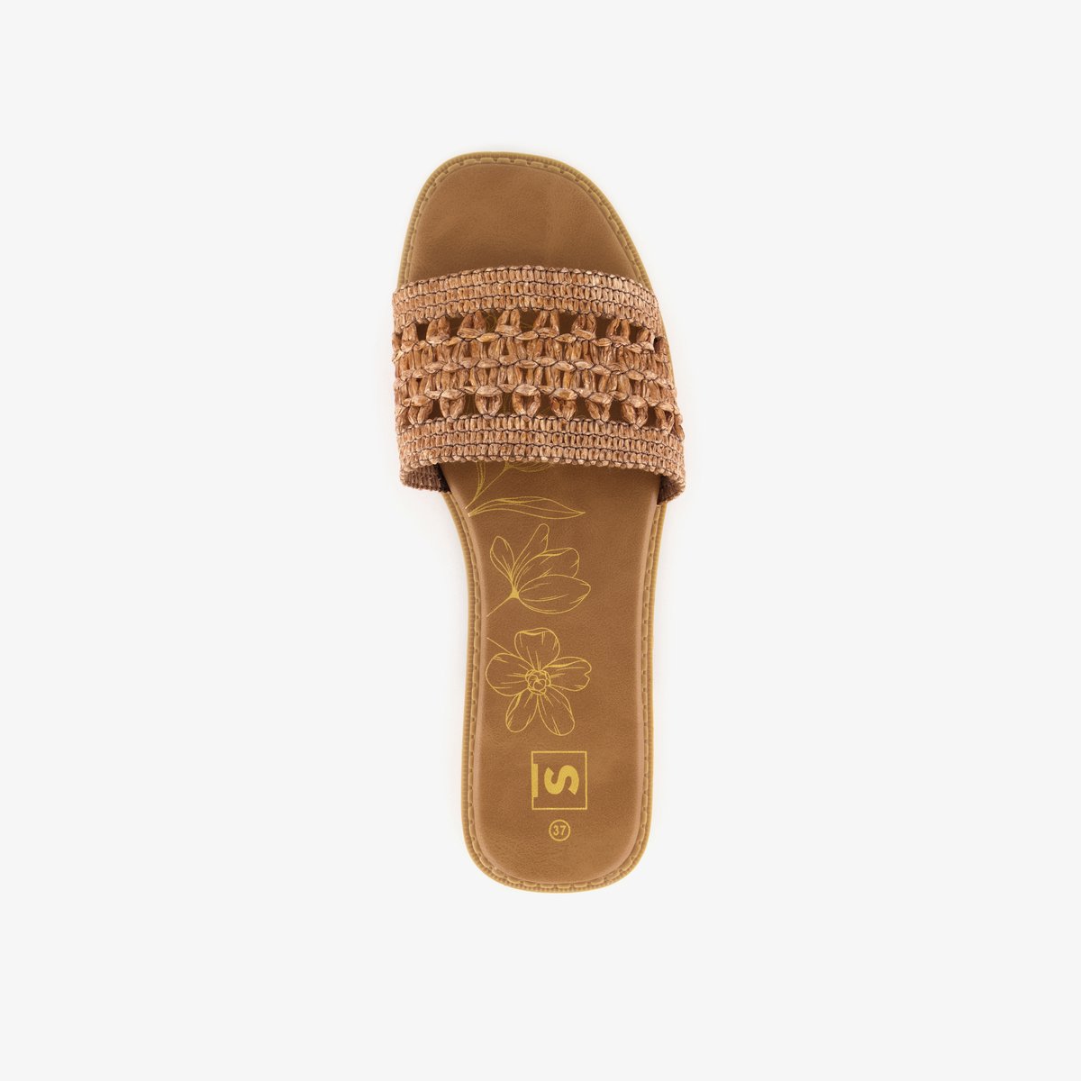 Dames slippers met gevlochten band bruin - Maat 38