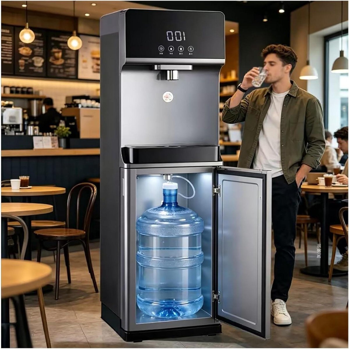 Waterdispenser Met Onderlading - Waterkoeler Fontein - Direct Heet Water - Verwarmt In 3 Seconden - 1020 mm Hoog - Grijs