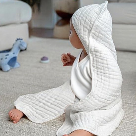 Baby Handdoek met Capuchon - Kinderbadjas Baby - Na het baden - Huidvriendelijk Katoen - 20 x 20 cm - Wit — afbeelding 2
