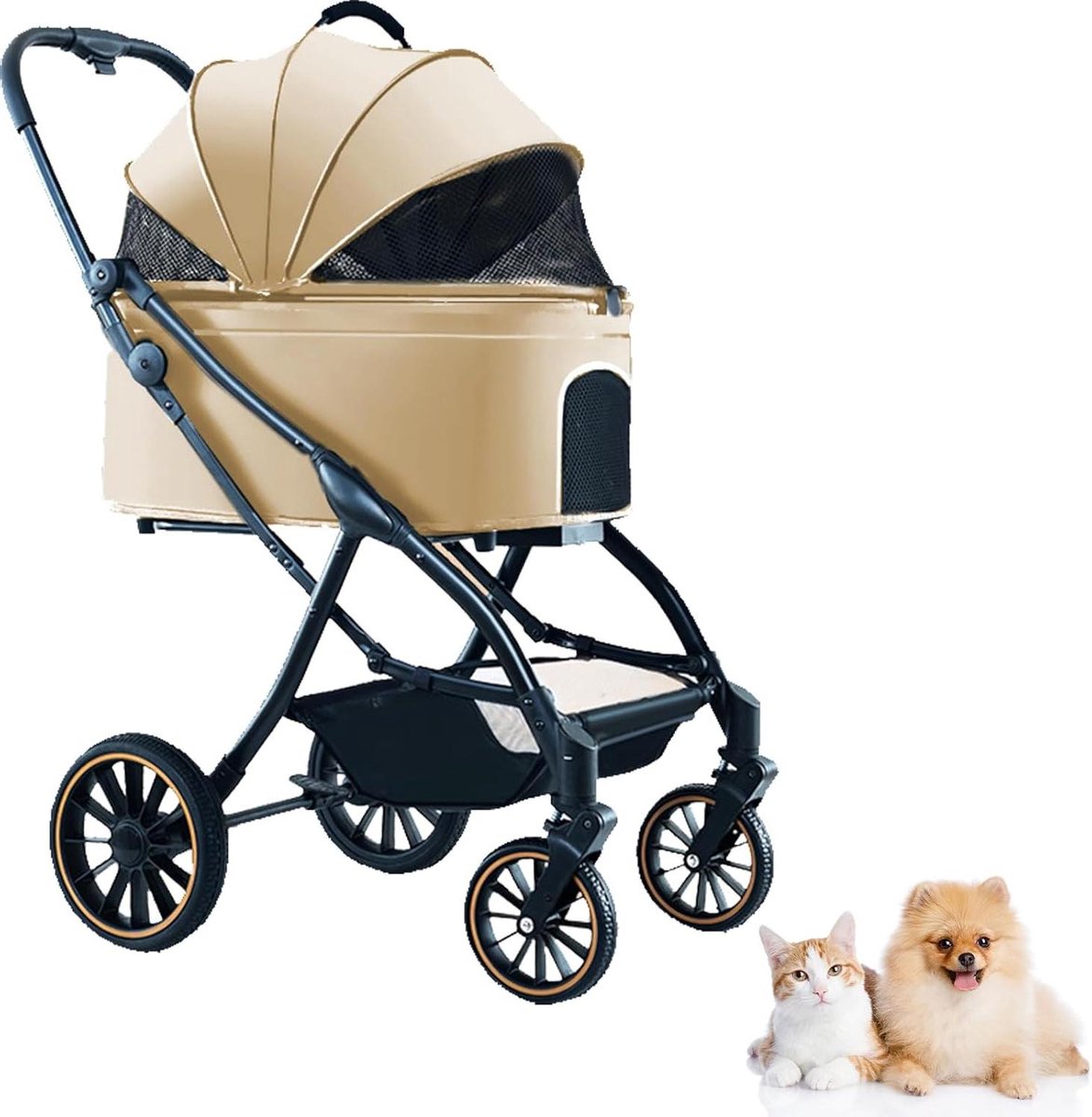 Hondenbuggy - Huisdierwagen - Comfortabel Vervoer - Afneembare Mand - Tot 30 kg - Khaki