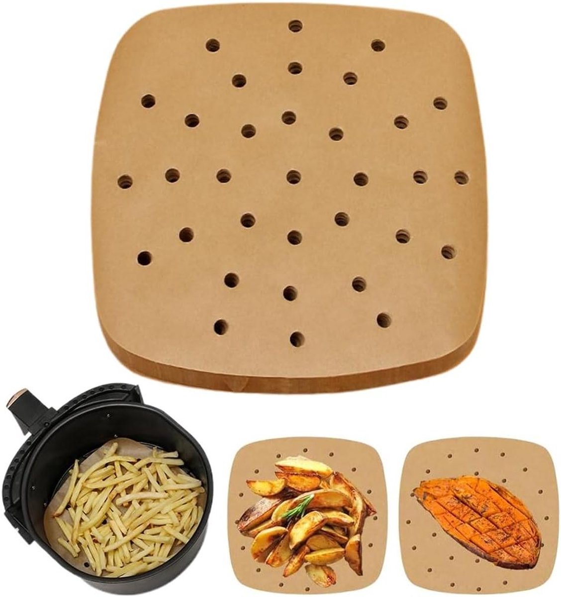 Bakpapier Vellen - Airfryer Papier Vierkant - Bakken en Frituren - Anti-aanbaklaag - 100 stuks - Niet gespecificeerd