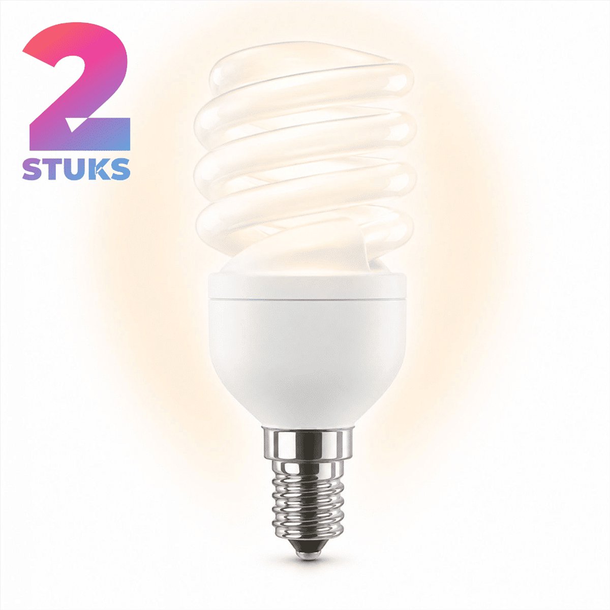 2x Spiraal Spaarlamp E14 - 13W - Daglicht (6400K) - 650 lm - 10 jaar - Niet Dimbaar