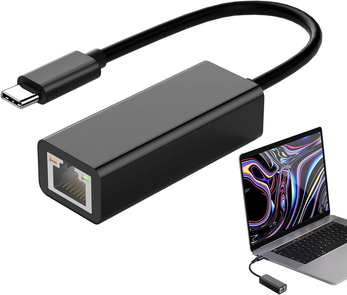 Type C Ethernet Adapter - USB Netwerk - Stabiel Internet - Plug and Play - 1000 Mbps - Zwart