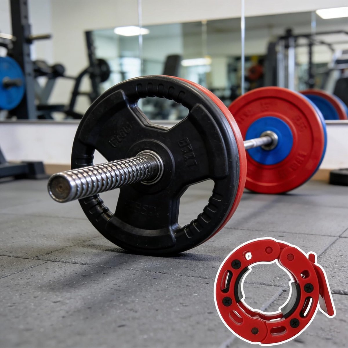Fitness Halterklemmen - Vergrendelende Clips - Veilige Gewichtstraining - Interne Siliconen Pad - 50 mm Diameter - Rood