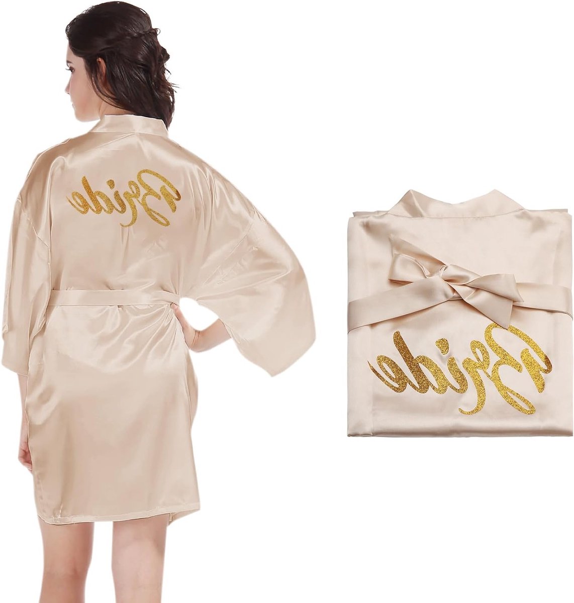 Elegante Dames Satin Kimono Dressing Gown met V-hals en Ceintuur voor Bruiloft, JGA en Fee