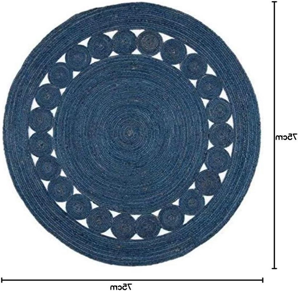 Jute Vloerkleed - Rond Kleed - Woonkamer Decoratie - Handgevlochten Ontwerp - 75 cm - Blauw
