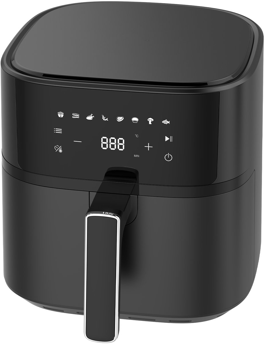 AIMASON 6.5L XL Airfryer 625A - Kompakt Heteluchtfriteuse met Metalen Binnenmand - 1700W Rapid Air-technologie - Zwart - 8 programma’s en touchscreen - Eenvoudig schoon te maken