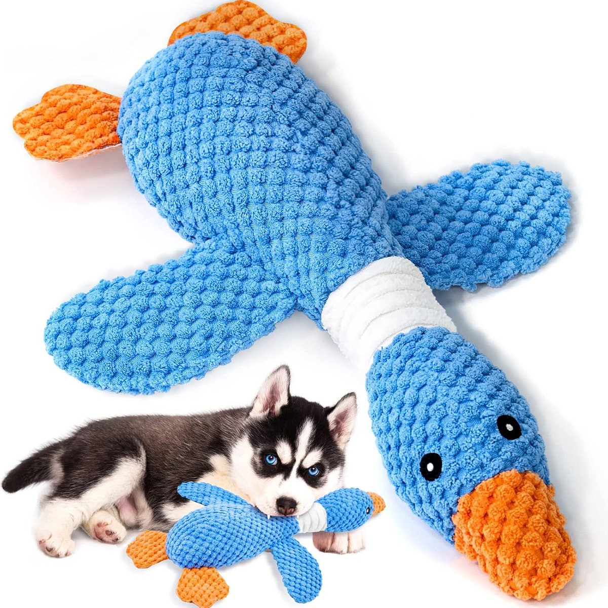 OLOEY Verbeterde-ultraduurzame hondenspeeltjes-speciaal ontworpen voor honden die graag kauwen-geschikt voor kleine-middelgrote en grote rassen-De collectie omvat een gerimpeld, piepend pluche speeltje voor puppy's en een eendvormig puppyspeeltje