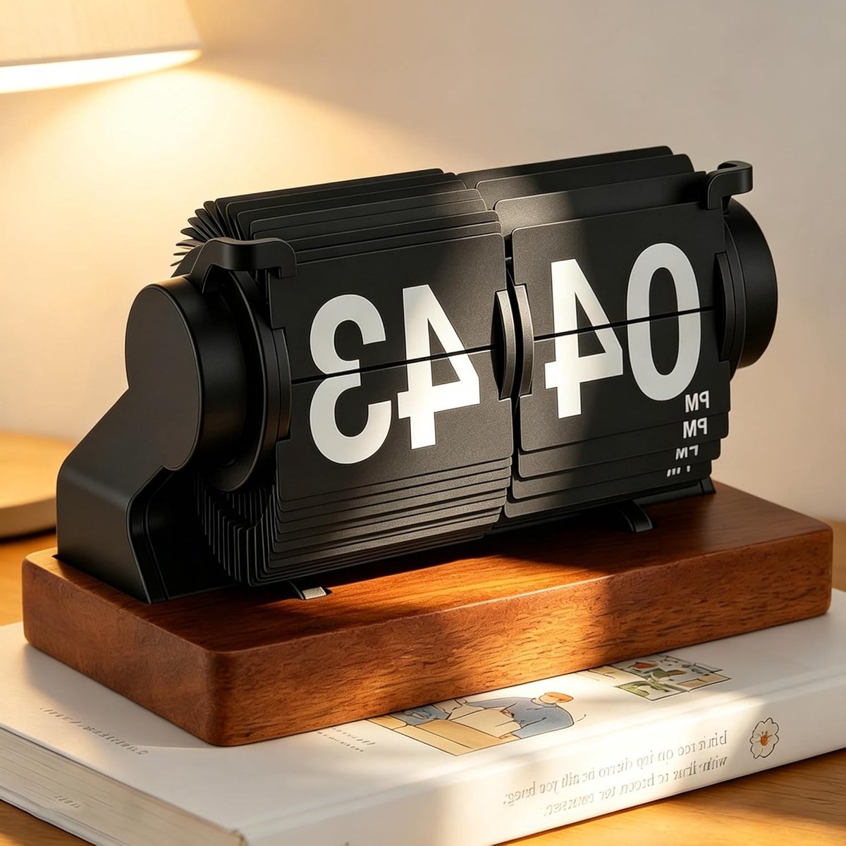 Vintage Digitale Klok met Houten Basis, Automatische Rotatie, Ideaal voor Thuis en Kantoor Decoratie, Retro Stijl en Uniek Ontwerp