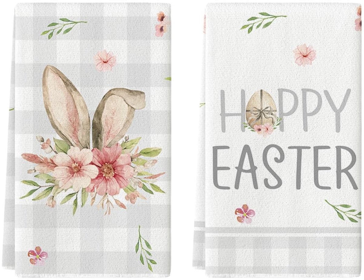 Dailygoody - Keukendoeken - Set van 2 - Zacht en stijlvol - 42 x 65 cm - Happy Easter - Lente decoratie - Geschikt voor elke keuken