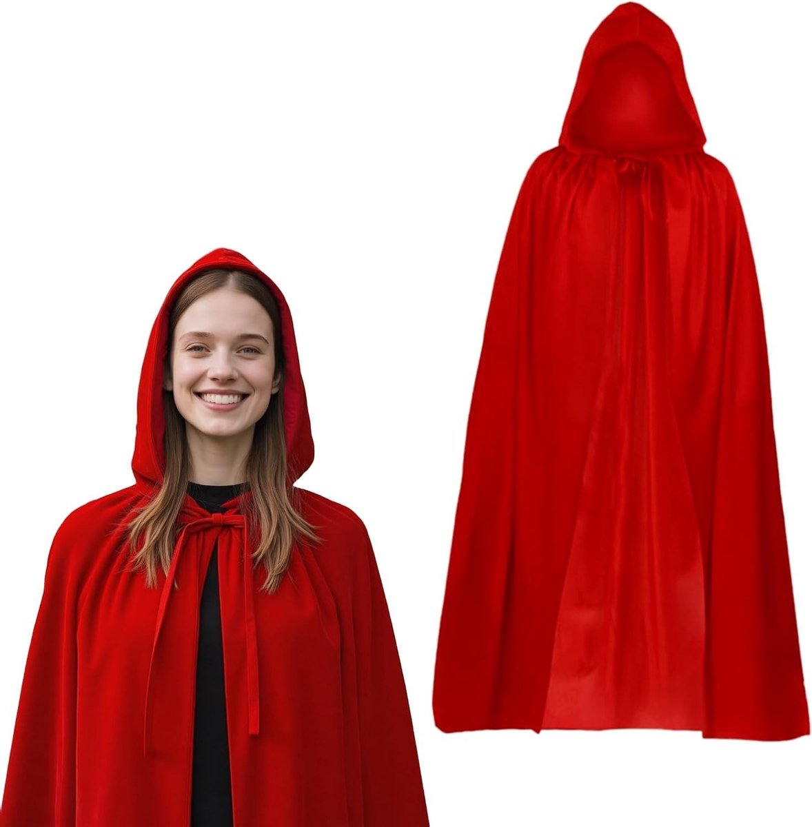Rode Vampier Cape met Kap voor Halloween, Carnavalskostuum, Rollenspel en Feestjes - Ideaal voor een Spooky Look