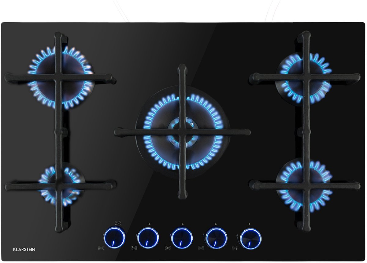 Klarstein Illuminosa 5 gaskookplaat 5 pitten Sabaf-brander glaskeramiek zwart