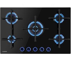 Klarstein Gaskookplaat Illuminosa 5 - 5 Pitten - Sabaf-Brander - glaskeramisch Oppervlak - Gelijkmatige Hitteverdeling - elektrische Ontsteking - praktisch En Elegant - Energiezuinig - Klassiek Gietijzeren Look - Intuïtieve Bediening - Zwart