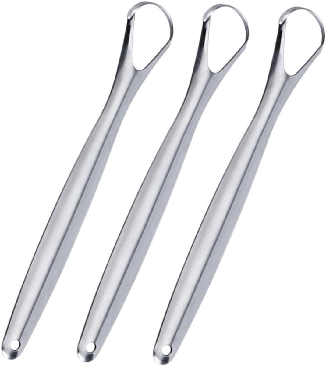 Tongreiniger Set - Tongschraper Mondverzorging - Mondhygiëne Verbeteren - Ergonomische Handgreep - 3 stuks - Zilverkleurig