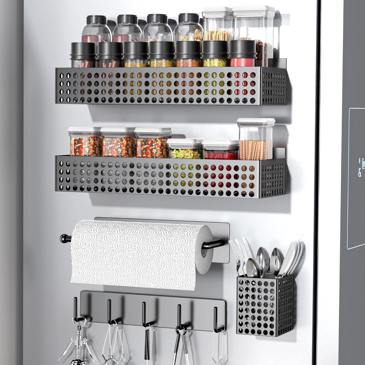 Magnetisch Kruidenrek - Koelkast Organizer - Keuken Opbergen - Boren Niet Nodig - 2 etages - Zwart