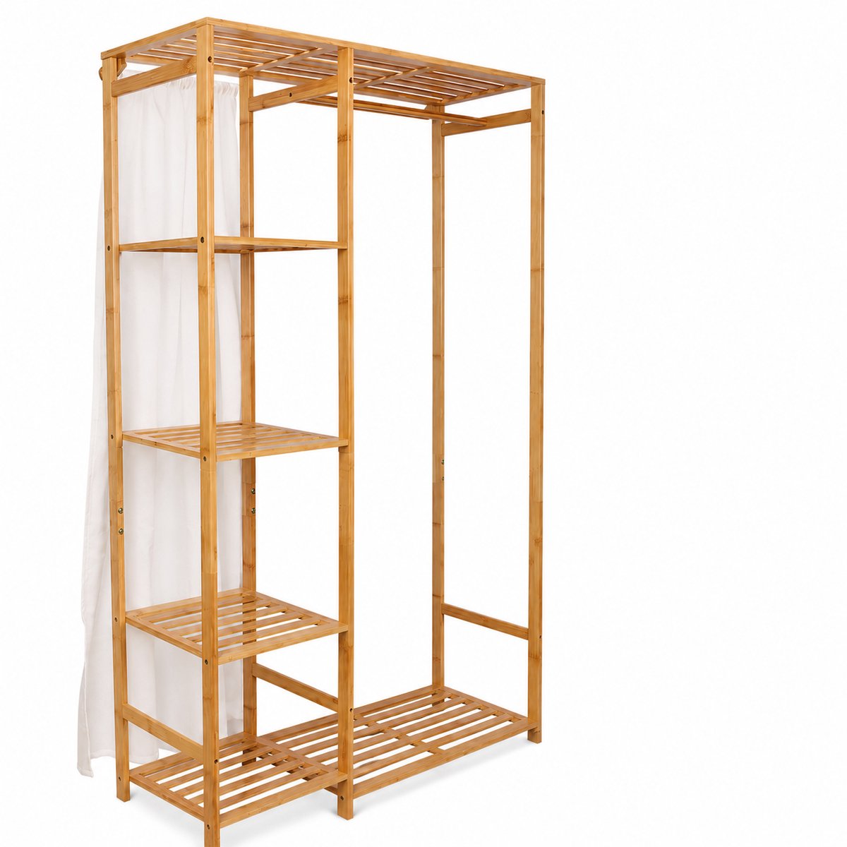 SmartLiving.Store - Kledingrek - Dressboy - Kledingkast - Kledingkasten Slaapkamer - Bamboe - Met Stofdicht Gordijn - 90x30x147 cm