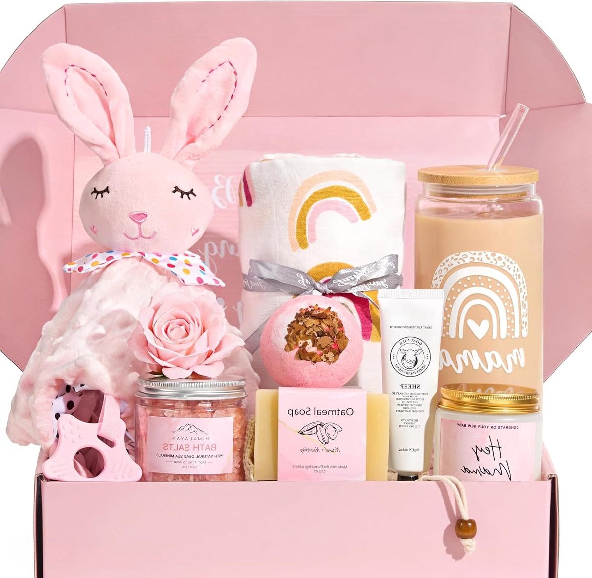 Cadeaupakket Nieuwe Mama - Zwangerschapscadeau Baby - Ontspanning en Verzorging - Met MAMA Glas en Baby Swaddle - 1.44 kg