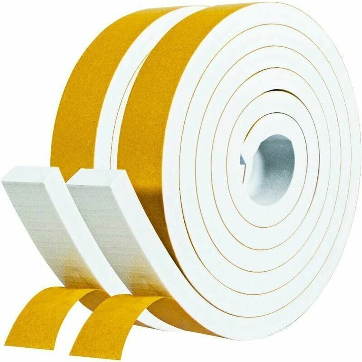 Rubberen afdichtingsstrips voor ramen, deuren, garagedeuren en doucheruimtes - 2 rollen, 25 mm x 10 mm x 2 m - Geluids- en schokabsorberende afdichtingsstrips - Wit schuim met gele folie.