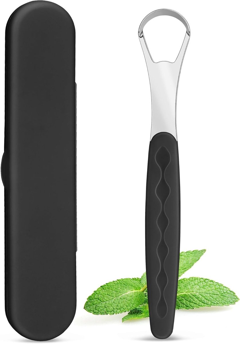 Tongue Scraper voor Volwassenen met Opbergdoos voor Dagelijks Gebruik, Ideaal voor Mondhygiëne en Frisse Adem, Zwart en Duurzaam