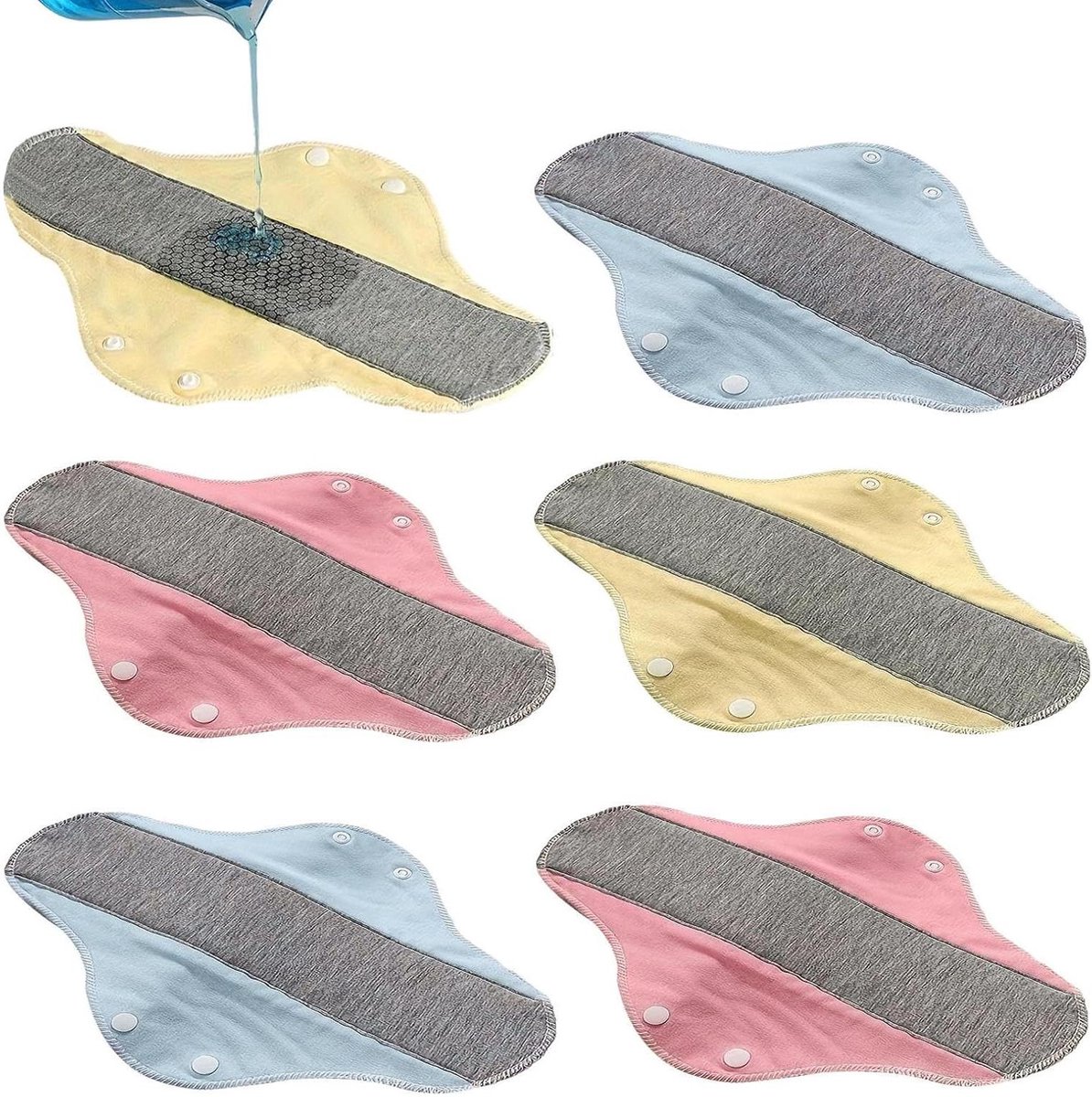 Herbruikbare Menstruatiepads - Wasbaar maandverband - Duurzame hygiëne - Lekdicht en ademend - 6 stuks - Blauw en geel (willekeurig)