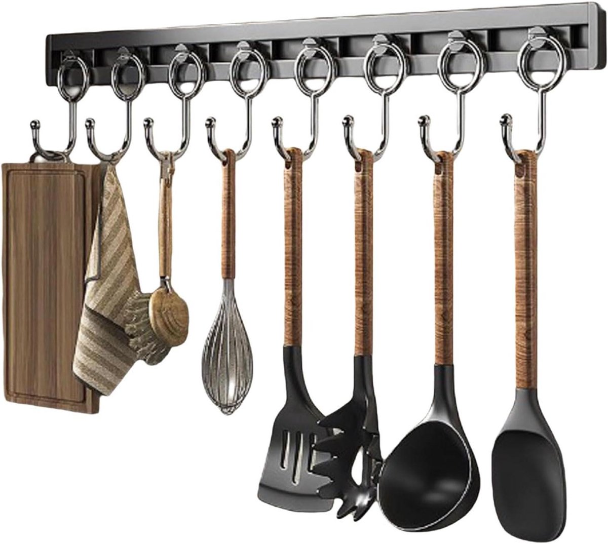 Wandrek Keuken - Pannenhouder Keukenrek - Keuken Organiseren - Zonder Boren - Tot 60cm - Zwart