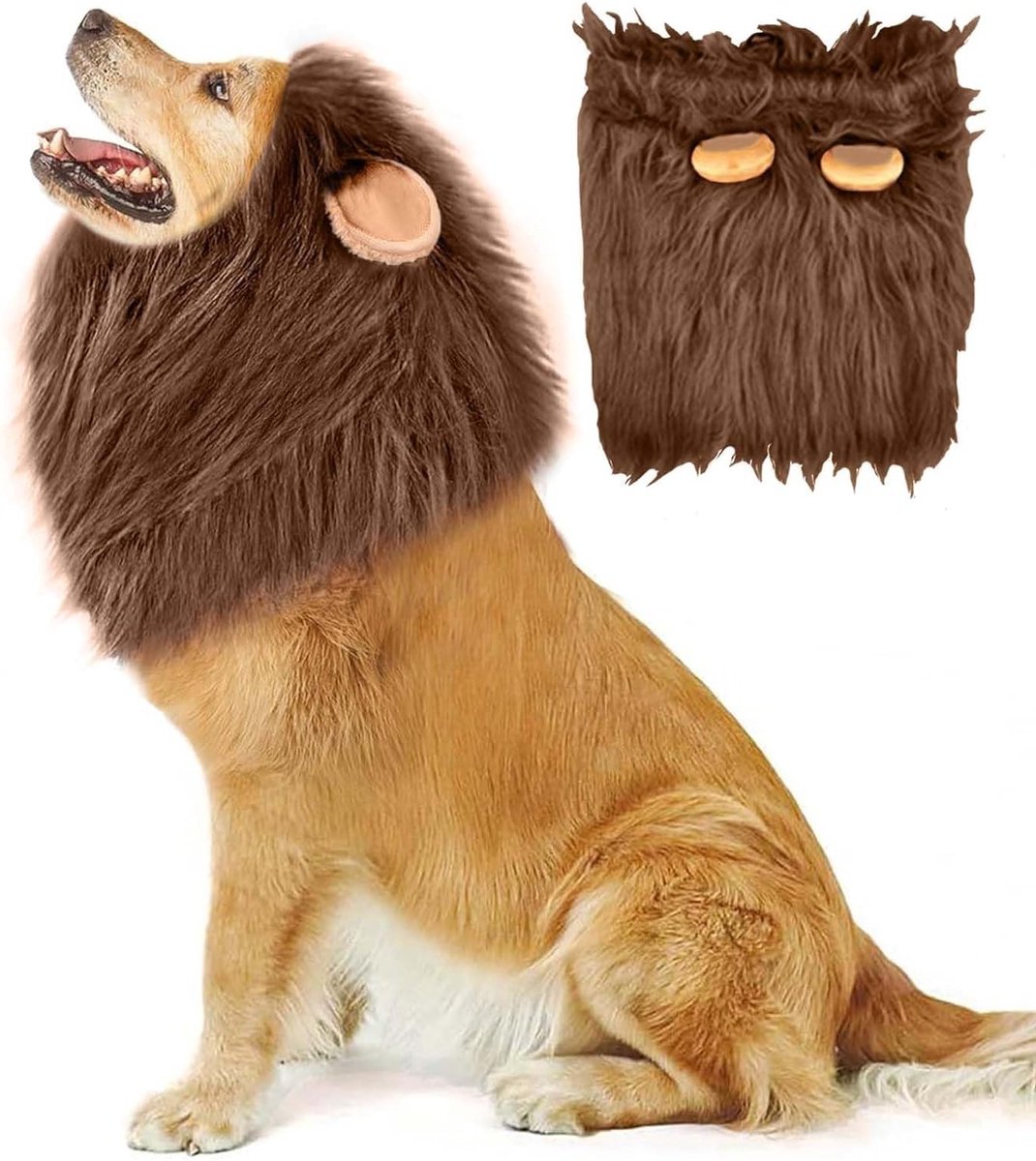 Realistische Leeuwenkap voor Honden - Verstelbare Kostuumaccessoire voor Halloween, Carnavals en Cosplay Evenementen in Koffiekleur