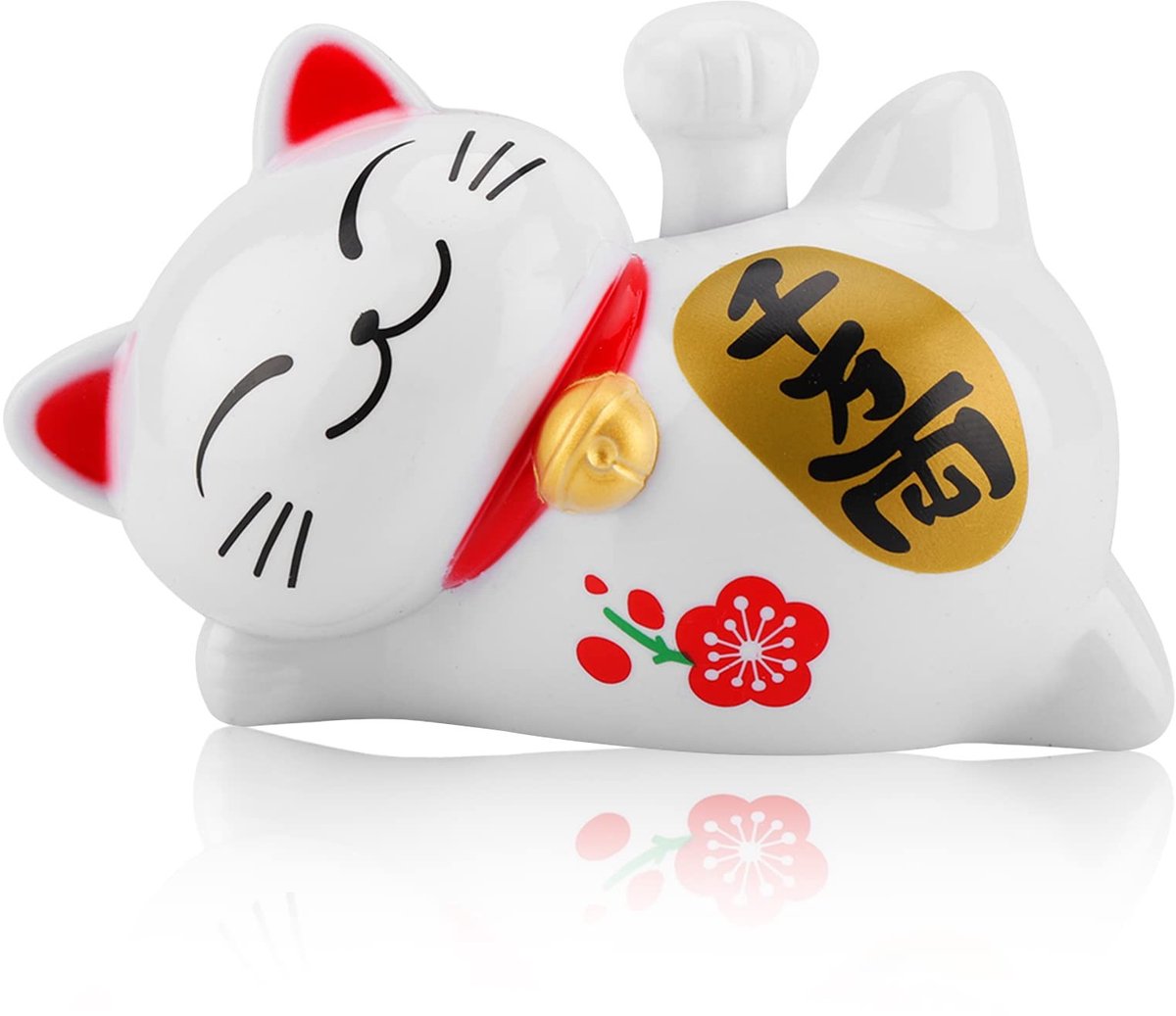 Dailygoody - Rijkdom Maneki Neko - Geluksbrenger Zwaaiende Kat - Zonne-energie - Fengshui Decor - Voor Thuis en Auto - 15 cm