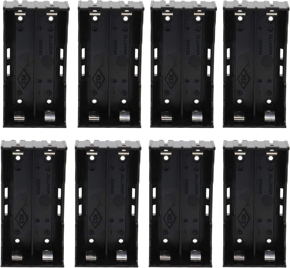 8-delige set 2 × 3.7 V 18650 batterijbox met plastic deksel en 4 pinnen + 2 plastic batterijhouders voor oplaadbare batterijen