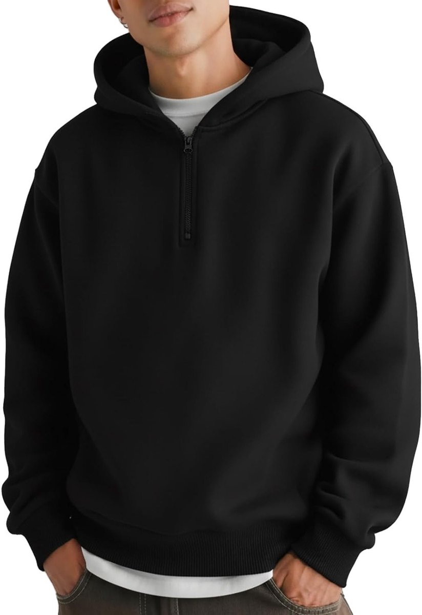 Heren Hoodie met 1/4 Rits van Fleece, Basic Sweatshirt voor Herfst en Winter Activiteiten