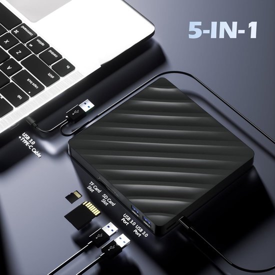 Externe Blu-ray Speler - Optisch Station - Films Kijken - 5-in-1 Multifunctioneel - USB 3.0 Type-C - Zwart — afbeelding 4