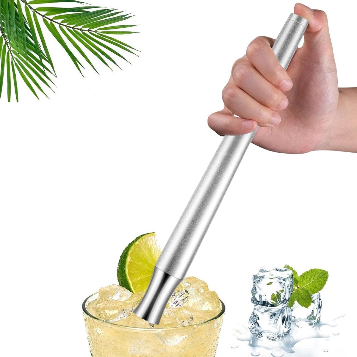 Cocktail Muddler - Bar Stamper - Drankjes Maken - Roestvrij Staal - 25.5 cm - Zilver