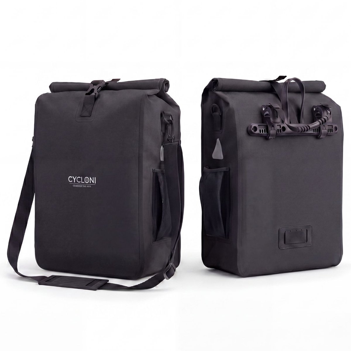 Cycloni CORE 28L Enkele Fietstas - 100% Waterdicht Fietszak - Pakaftas Enkel met Schouderband - Afneembaar en Bevestigen met Haken - Zwart