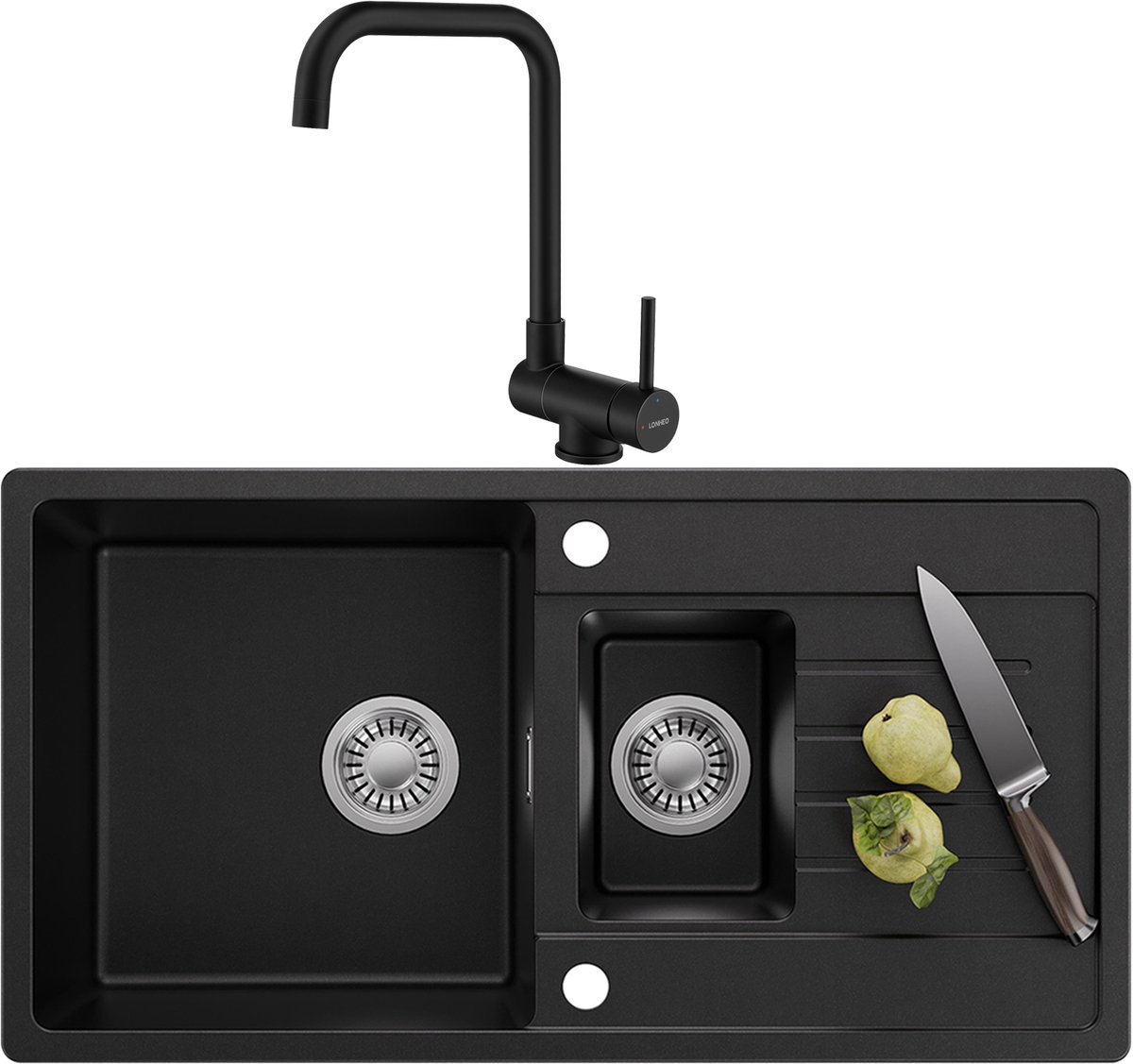 CECIPA MAX Spoelbak Met Kraangat - Granieten Keuken 86x45CM - 1.5 Spoelbak Keuken Met Keuk