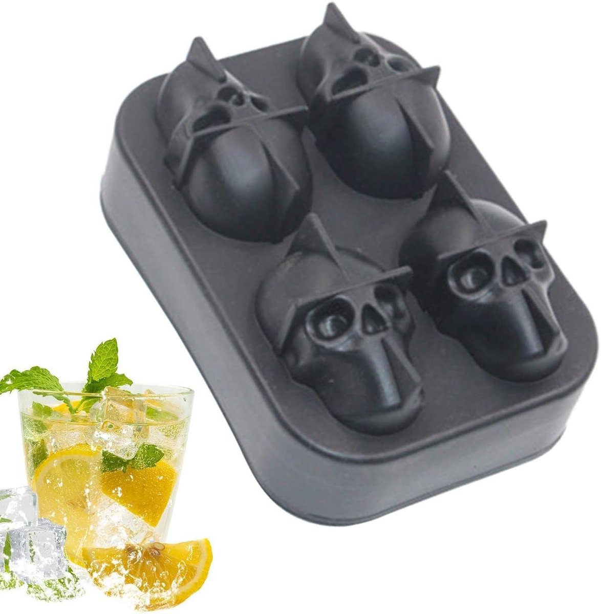 IJsmaker Bakje - Koelblokken Mal - Dranken Koelen - Schedel Vorm - 12 x 8 x 4.5 cm - Zwart