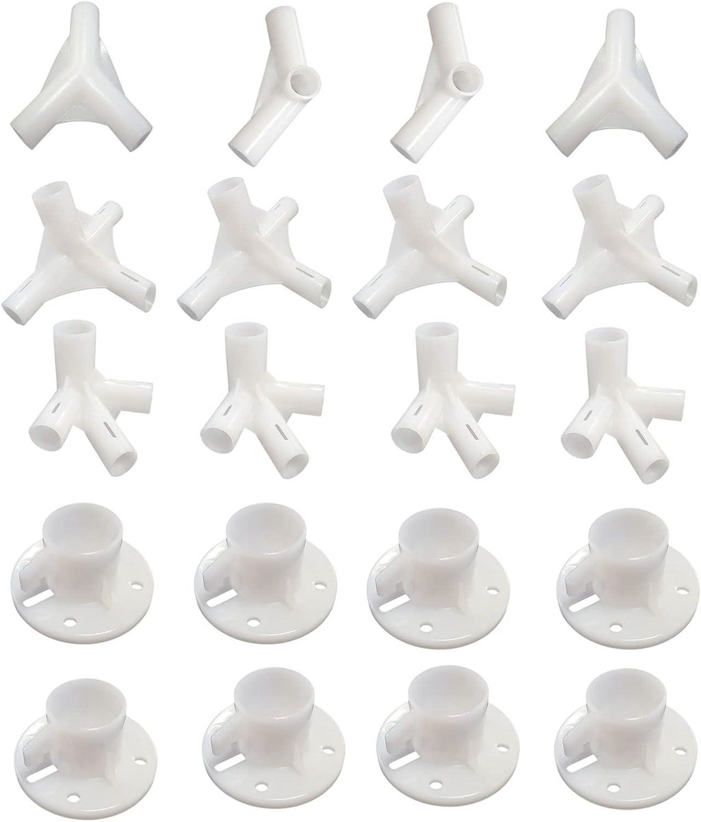20 stuks witte luifelfitting reserveonderdelen voor buitenfeesttent van 25 x 30 cm, terraspaviljoen, luifel, tent, voeten, hoekcentrale connector, past alleen palen met buitendiameter 25 mm