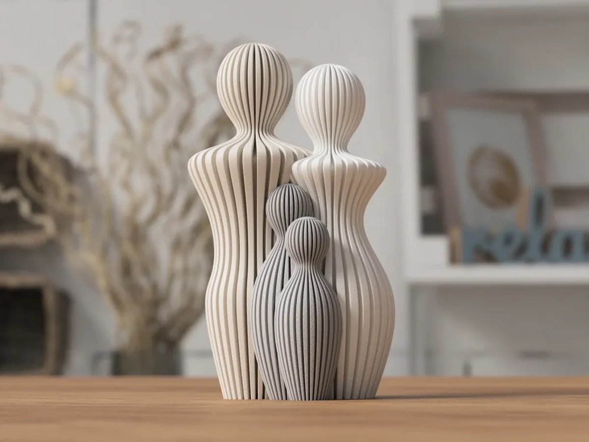 Beeld Gezin met 2 kinderen – Moderne Familie Sculptuur voor Interieur | Abstracte Design Decoratie | Minimalistische Woondecoratie