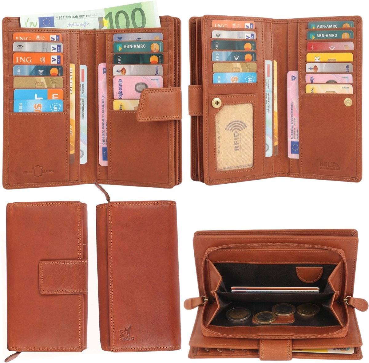 DE LAMASSU® (Alina) Leren Dames Portemonnee – Echt Leer – 22 Pasjes – RFID-bescherming – Elegant & Ruim – Luxe Geschenkverpakking