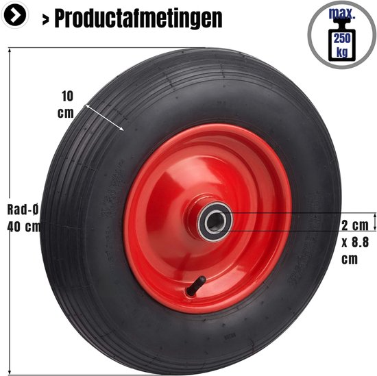 AHD® Kruiwagenwiel - Kruiwagenwiel Anti Lek - Kruiwagens - Zwart/Rood - 9cm x 40cm x 40cm — afbeelding 2