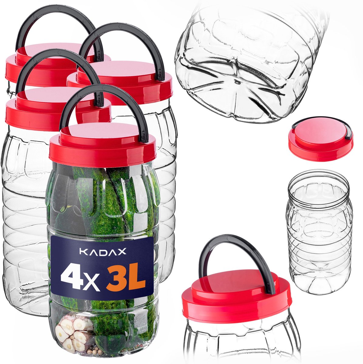 KADAX PET multifunctionele pot met deksel 3L verpakking van 4 stuks