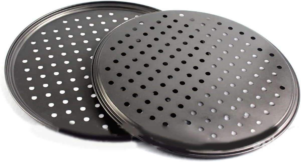 Pizzabakpan - Geperforeerde plaat - Pizza bakken - Gelijkmatige warmte - 25 cm - Zwart