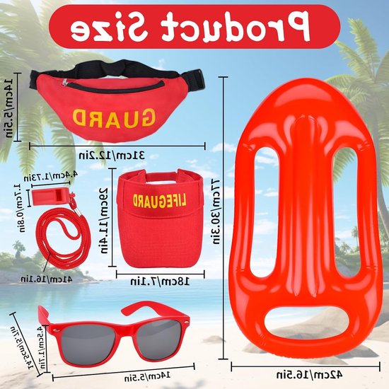 5-delige Lifeguard Fancy Dress Set voor Halloween met Hoed, Heuptas, Fluit en Zonnebril voor Zwembadfeestjes — afbeelding 3