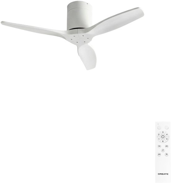 Plafondventilator 40W stil met technisch ABS bladen, IP44, zomer/winterfunctie, LED 18W, timer, afstandsbediening