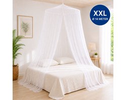Flystopper Klamboe XXL 2 Persoons K1402 - Muskietennet met Grote Ring 80 cm - Wit Mosquito Net - 300 Mesh - Klamboe Groot voor Reis en Thuis