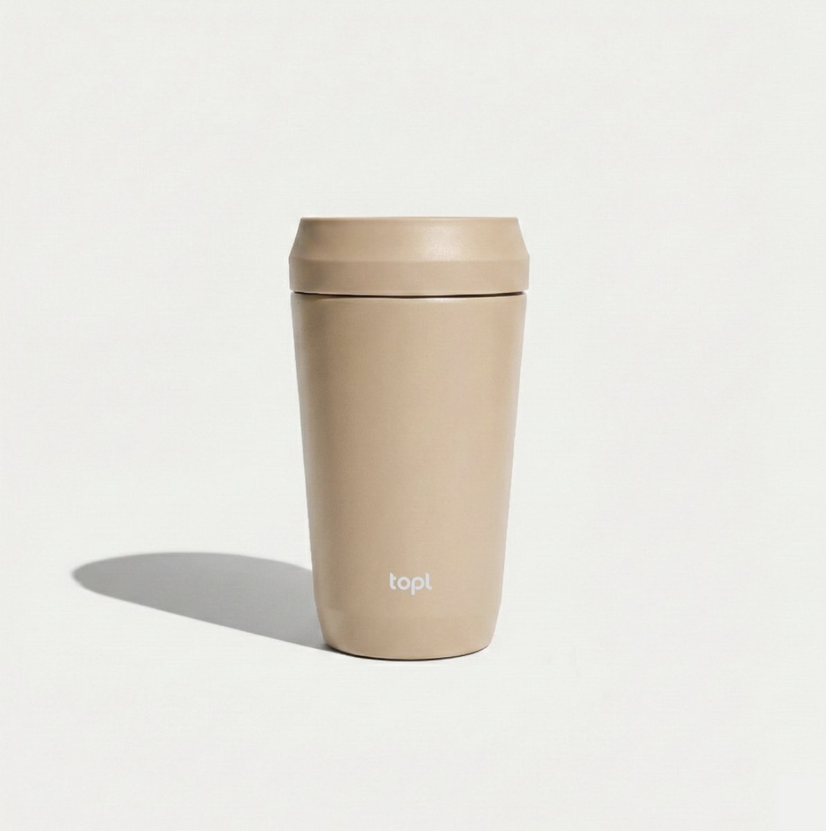 topl Reisbeker To Go Tumbler 12oz/350ml H158mm Beige Almond Twist to open, drink 360 Patented Lid Made with RCS (Recycled Steel ) certified recycled materials and vacuum insulated Travel Mug Thermosbeker